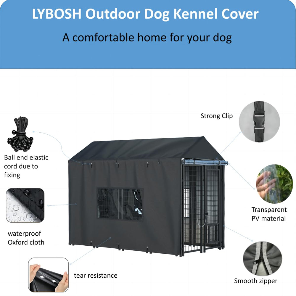 LYBOSH outdoor kennel cover transparent window detail emphasizes visibility and interaction.