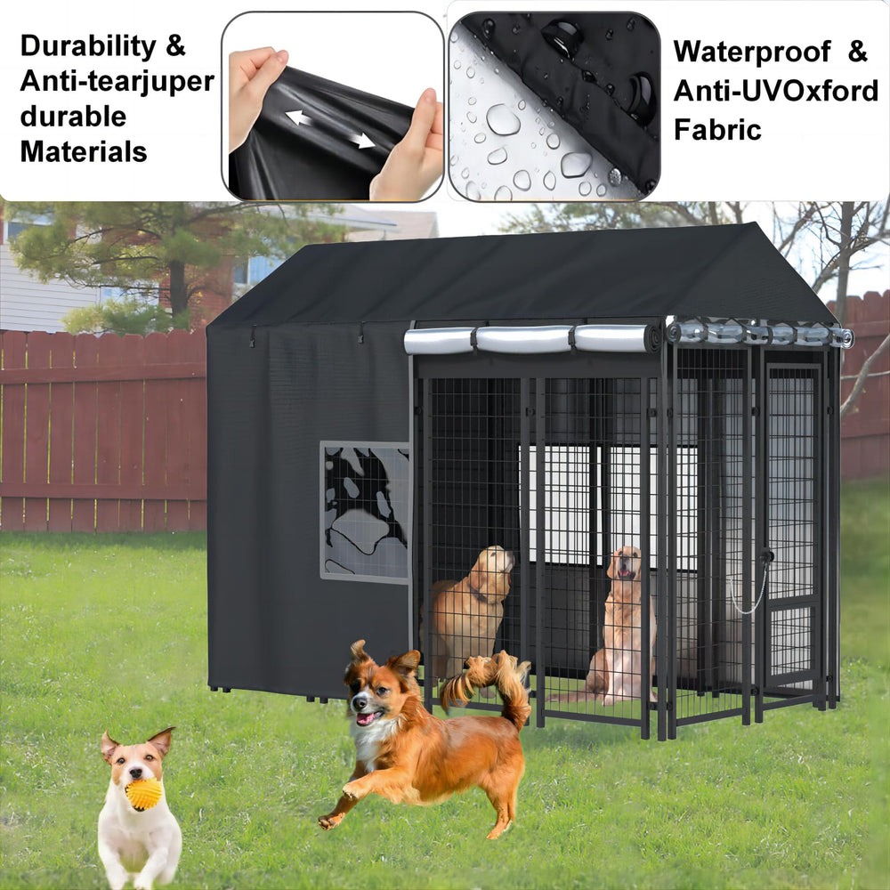LYBOSH Outdoor Kennel Cover transparent windows provide light and visibility.