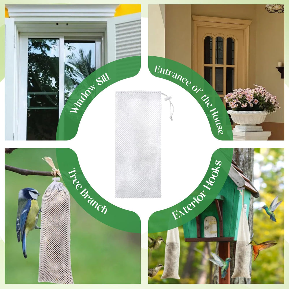 LYCBTC Finch Sock Feeder outdoor-garden scene shows six feeders ready for backyard birds.
