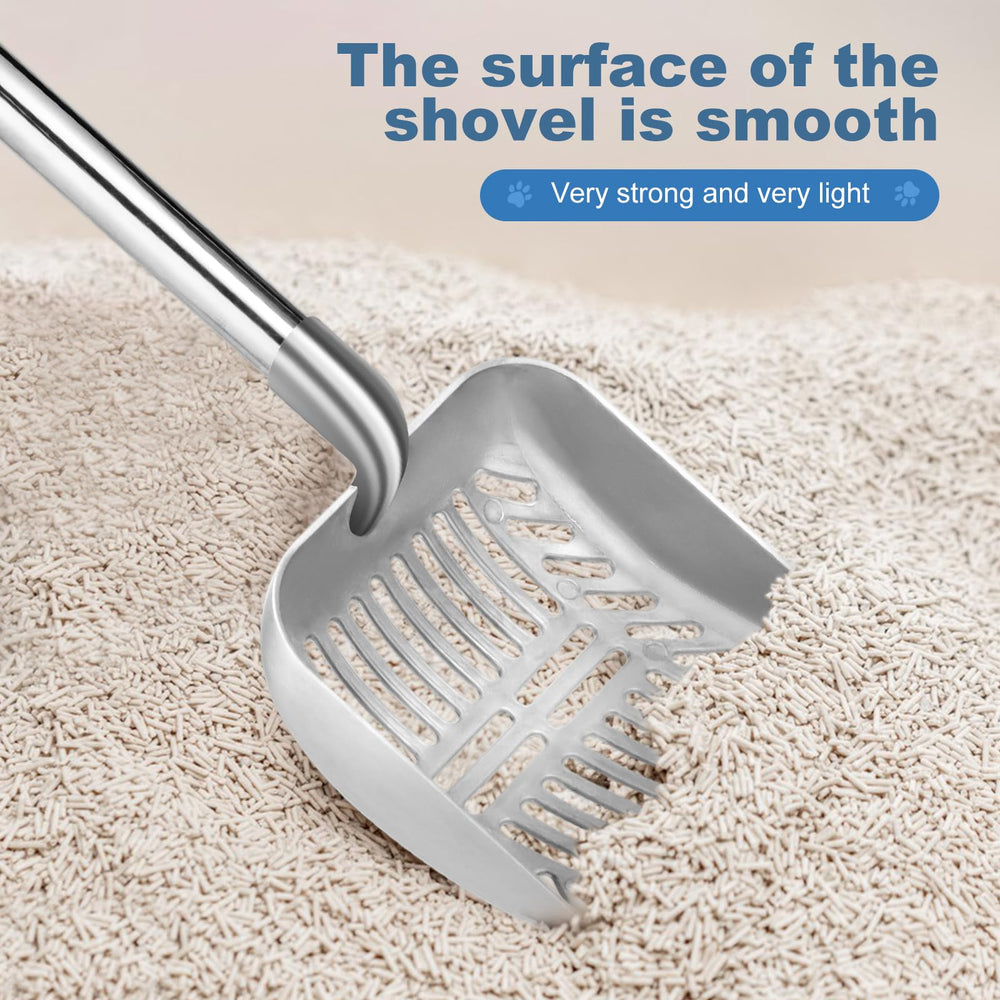 LYCC metal cat litter scoop adjustable length supports ergonomic use from 16 to 32 inches.