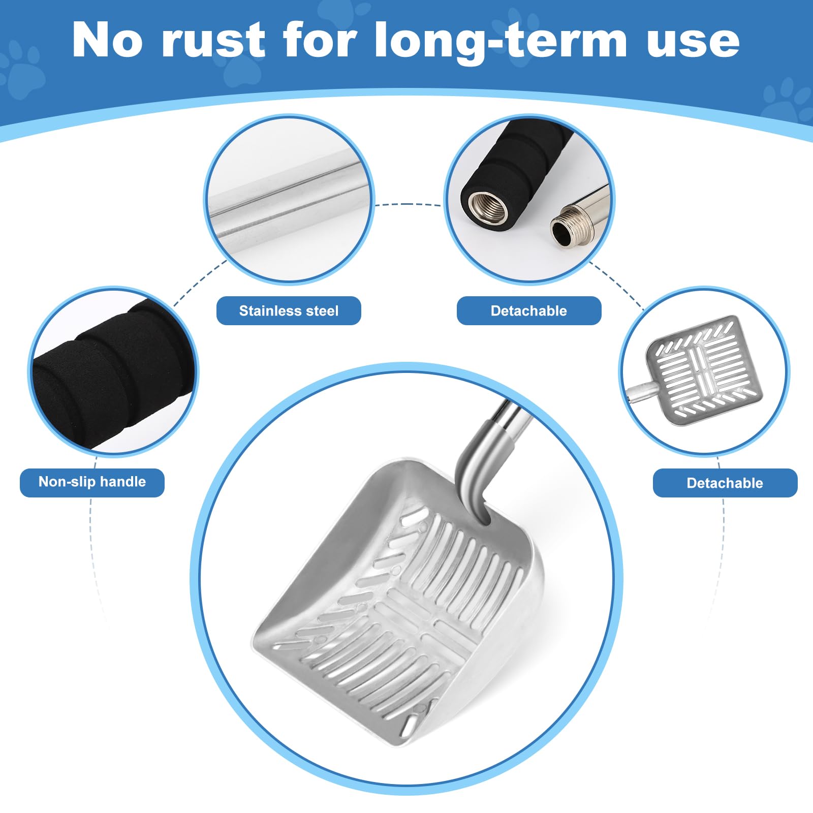 LYCC metal cat litter scoop with soft foam handle improves grip during scooping.