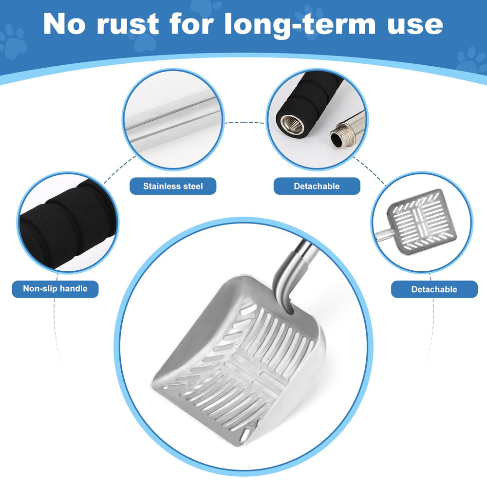 LYCC metal cat litter scoop with soft foam handle improves grip during scooping.