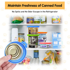 Lydia's Deal orange can lid seals a wet food can, reducing fridge odors.