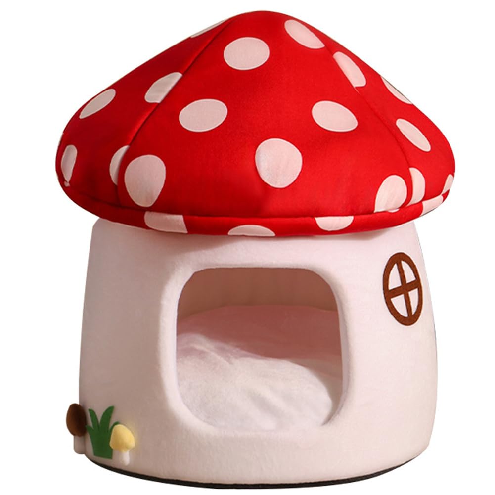LYFJMUS mushroom cat-bed chocolate-cookie style offers a cozy hideaway for indoor cats