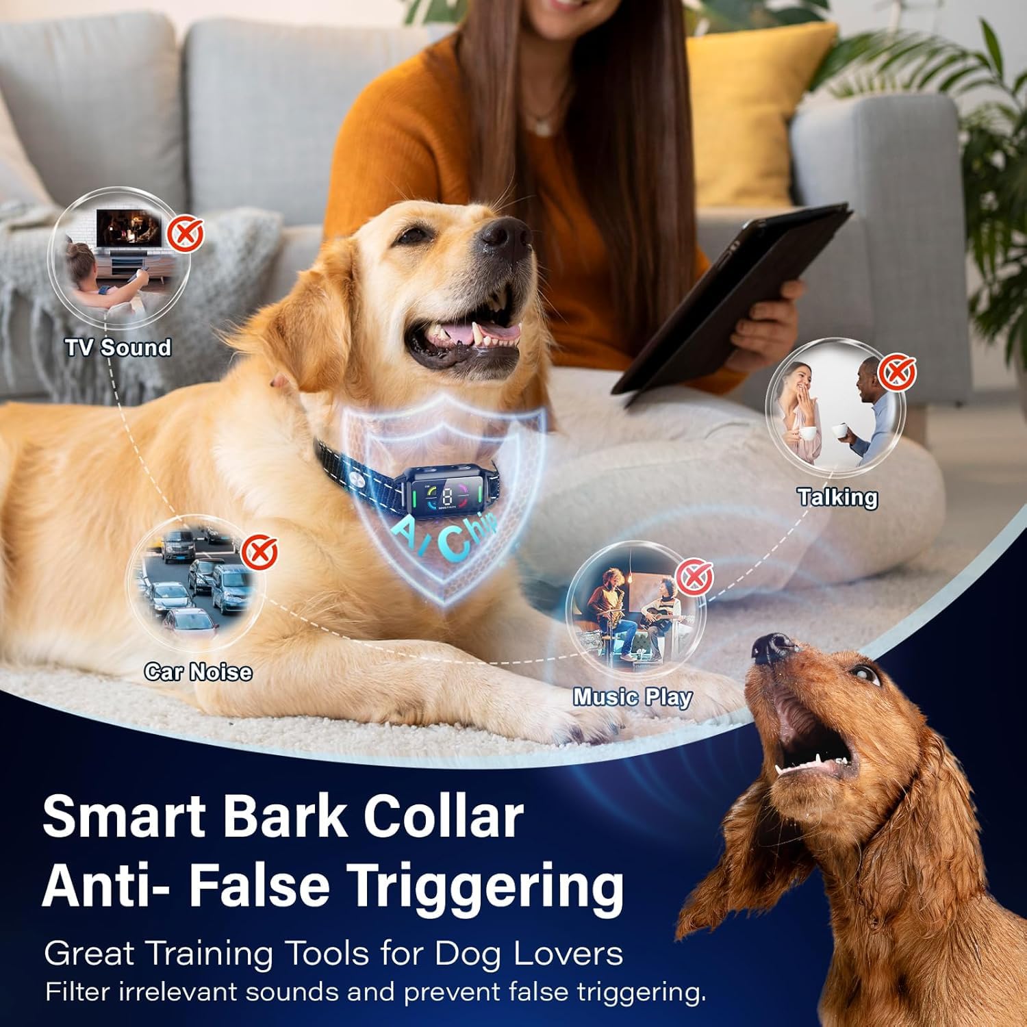 Lykani bark collar IP67 waterproof for outdoor adventures and swimming.