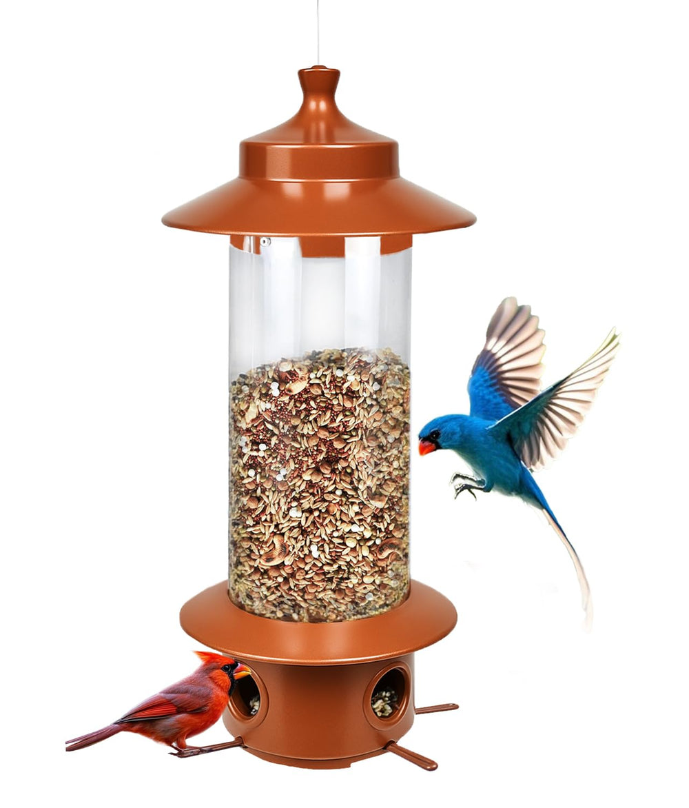 LYKENTOR squirrel-proof bird feeder roof view demonstrates seed protection from squirrels.