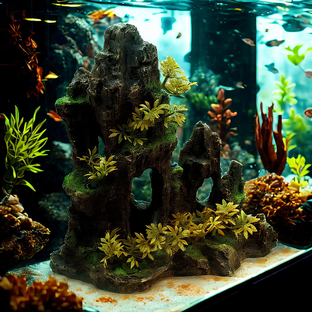 LYL LEYOULAND detailed resin rock decoration mimics natural formations for a vivid underwater scene.