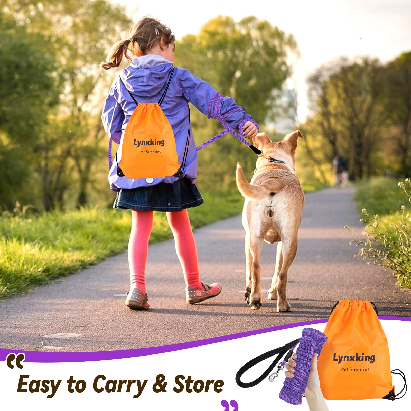 Lynxking Check Cord 10ft purple leash for short-range control and focus