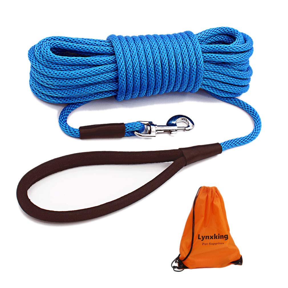 Lynxking check-cord dog leash compact-handle blue for comfortable grip