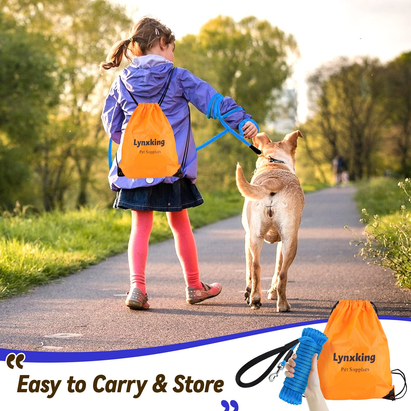 Lynxking check-cord dog leash floating-rope blue highly visible