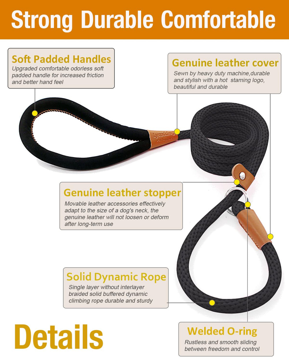 Lynxking slip lead 5ft adjustable loop showing 2-in-1 on/off convenience