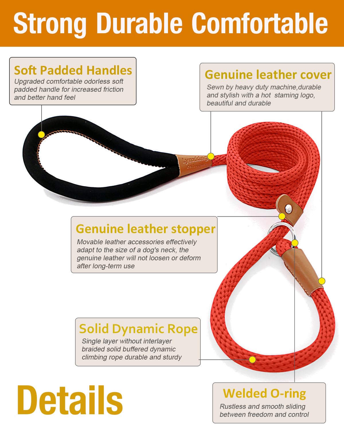 Lynxking leash-slip combo 6ft adjustable-fit during training scenarios.