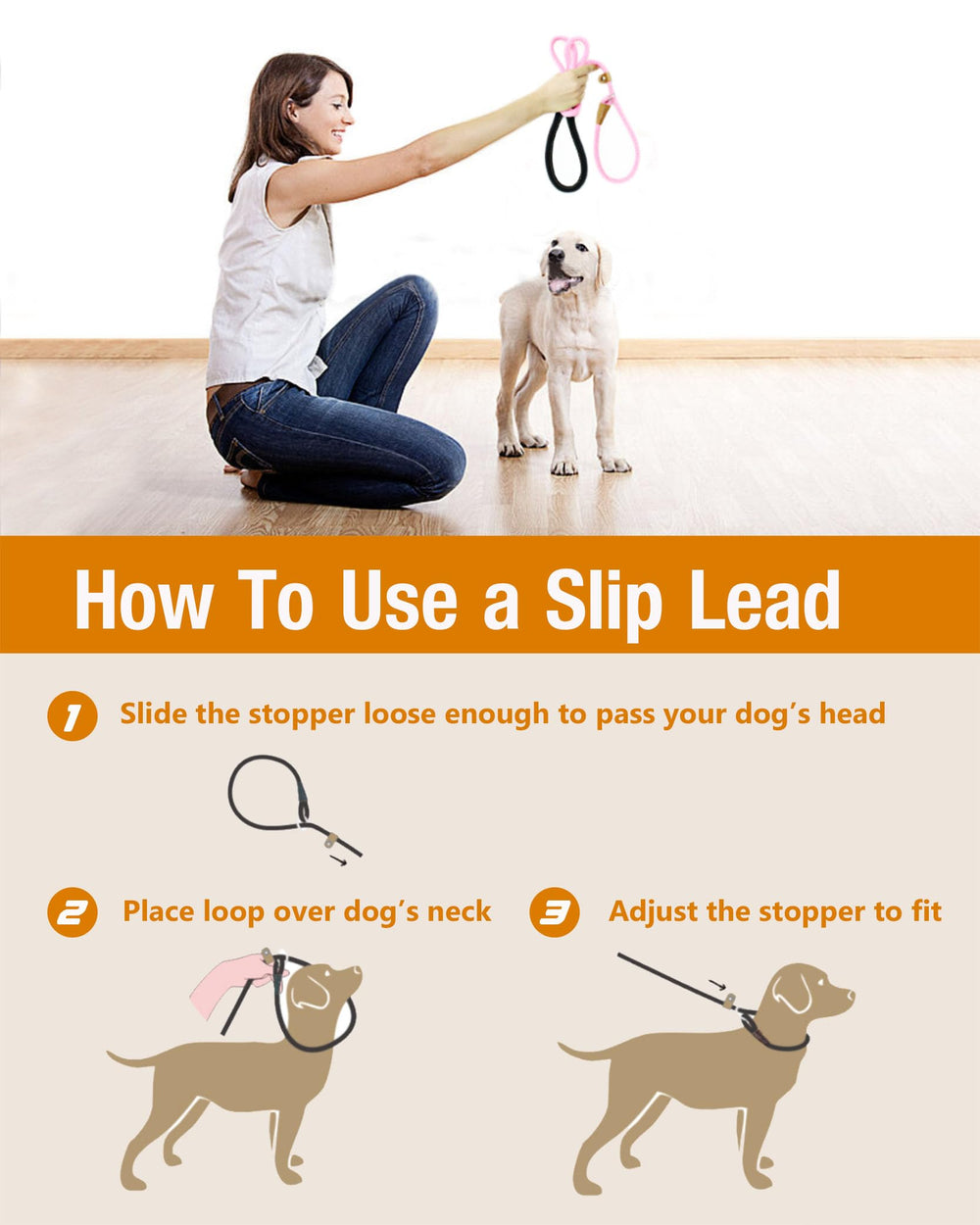 Lynxking dog leash slip lead padded-handle reduces strain for longer outings and gentle guidance
