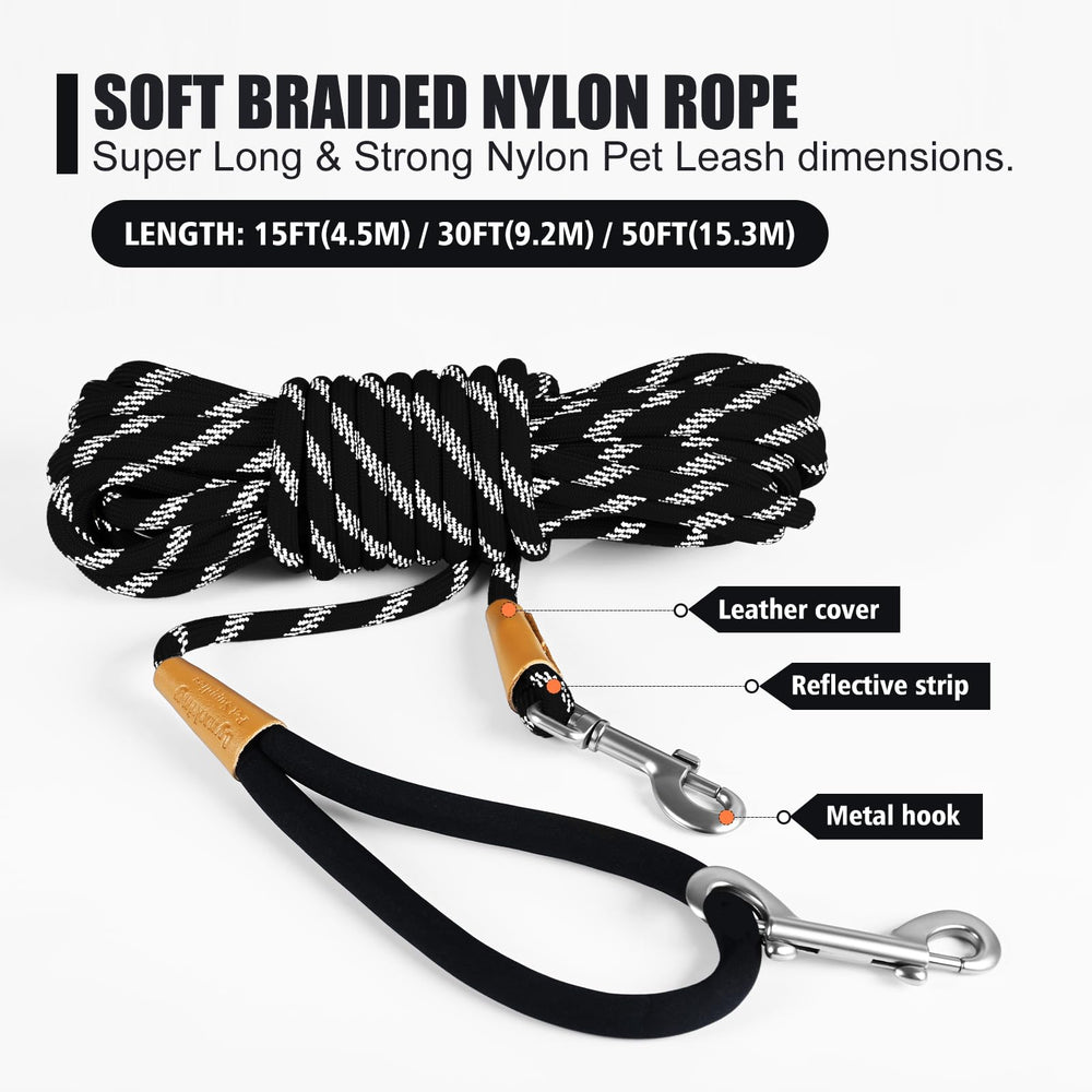 Lynxking long dog leash 360-degree swivel reduces tangling during walks.