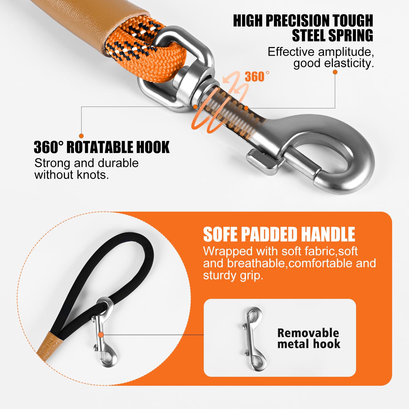 Lynxking long dog leash 360 swivel enhances movement during training or hiking