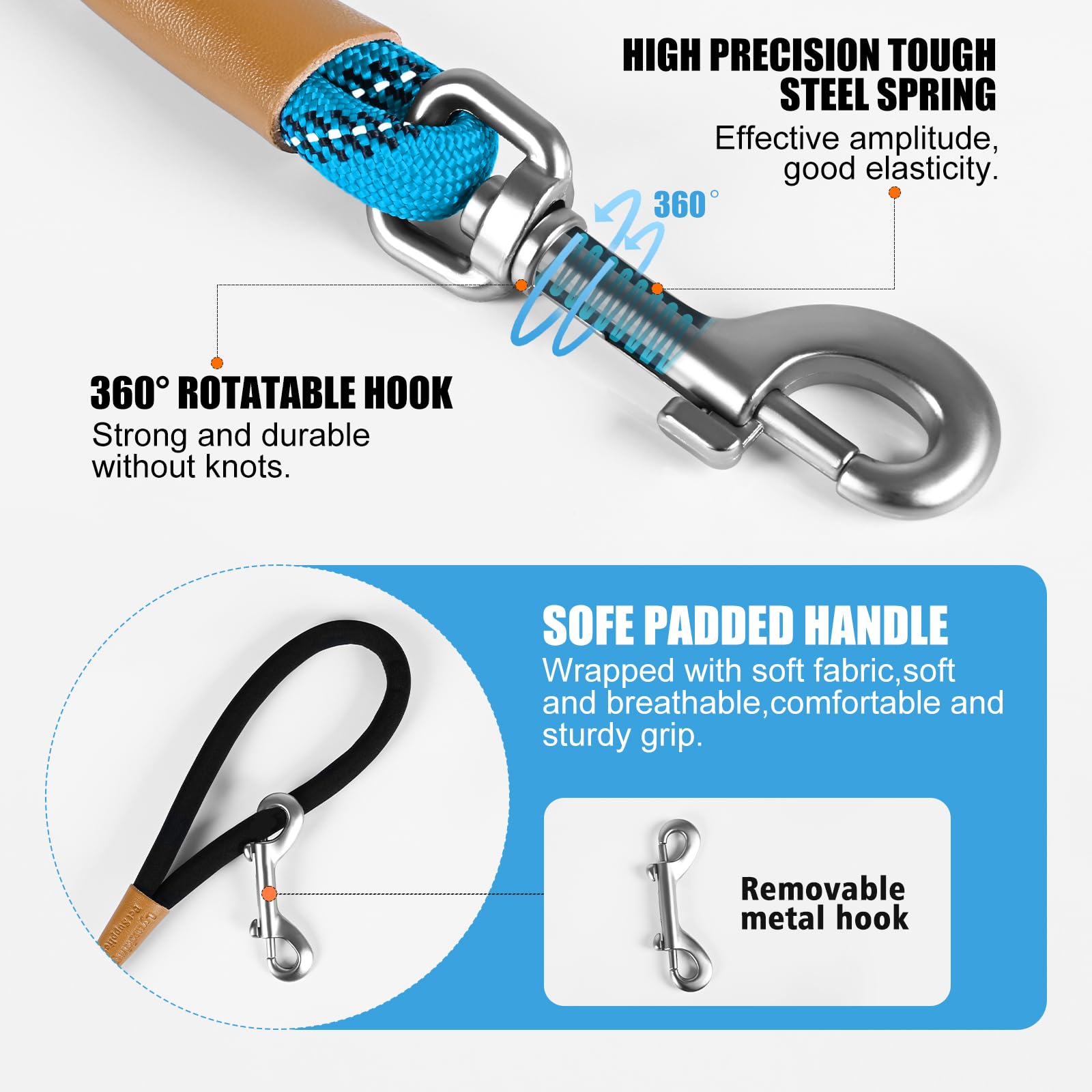Lynxking long dog leash 360 swivel reduces tangling for smoother walks and hikes