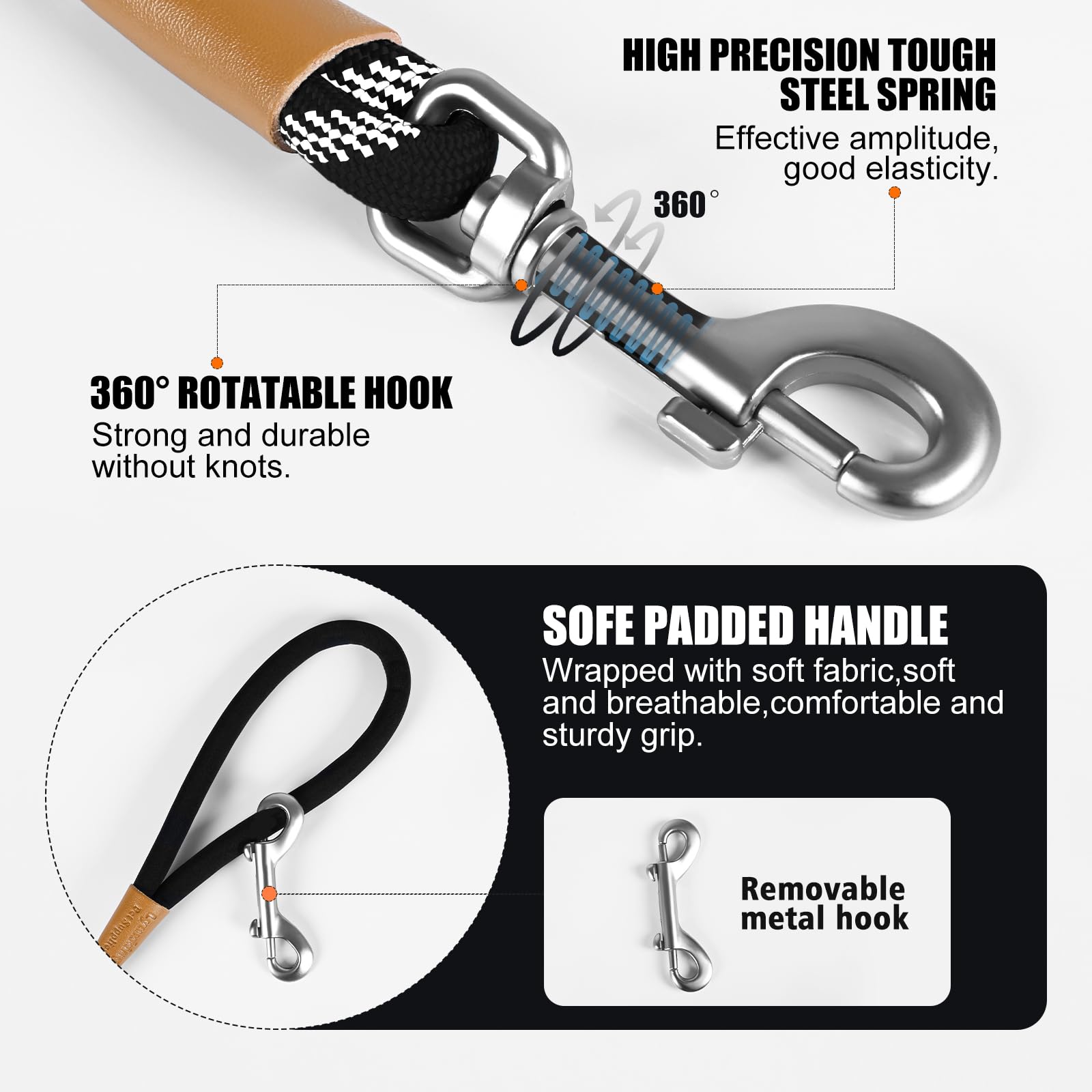 Lynxking long dog leash heavy-duty clip for secure attachment.
