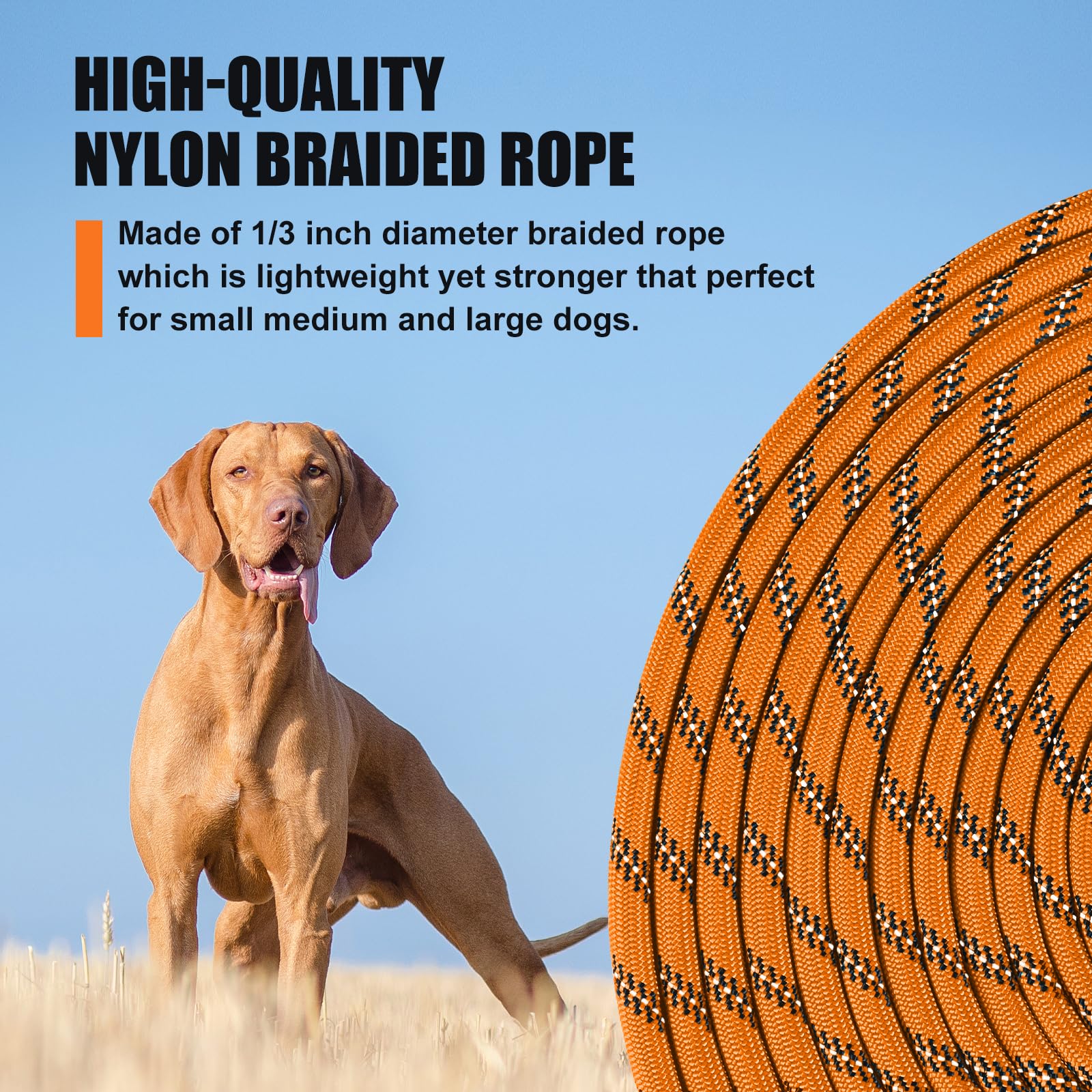 Lynxking long dog leash orange 30ft provides ample outdoor control
