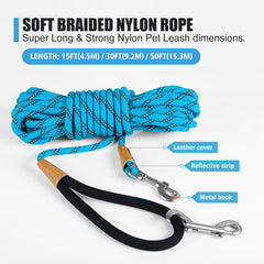 Lynxking long dog leash padded handle delivers comfortable grip during extended training sessions