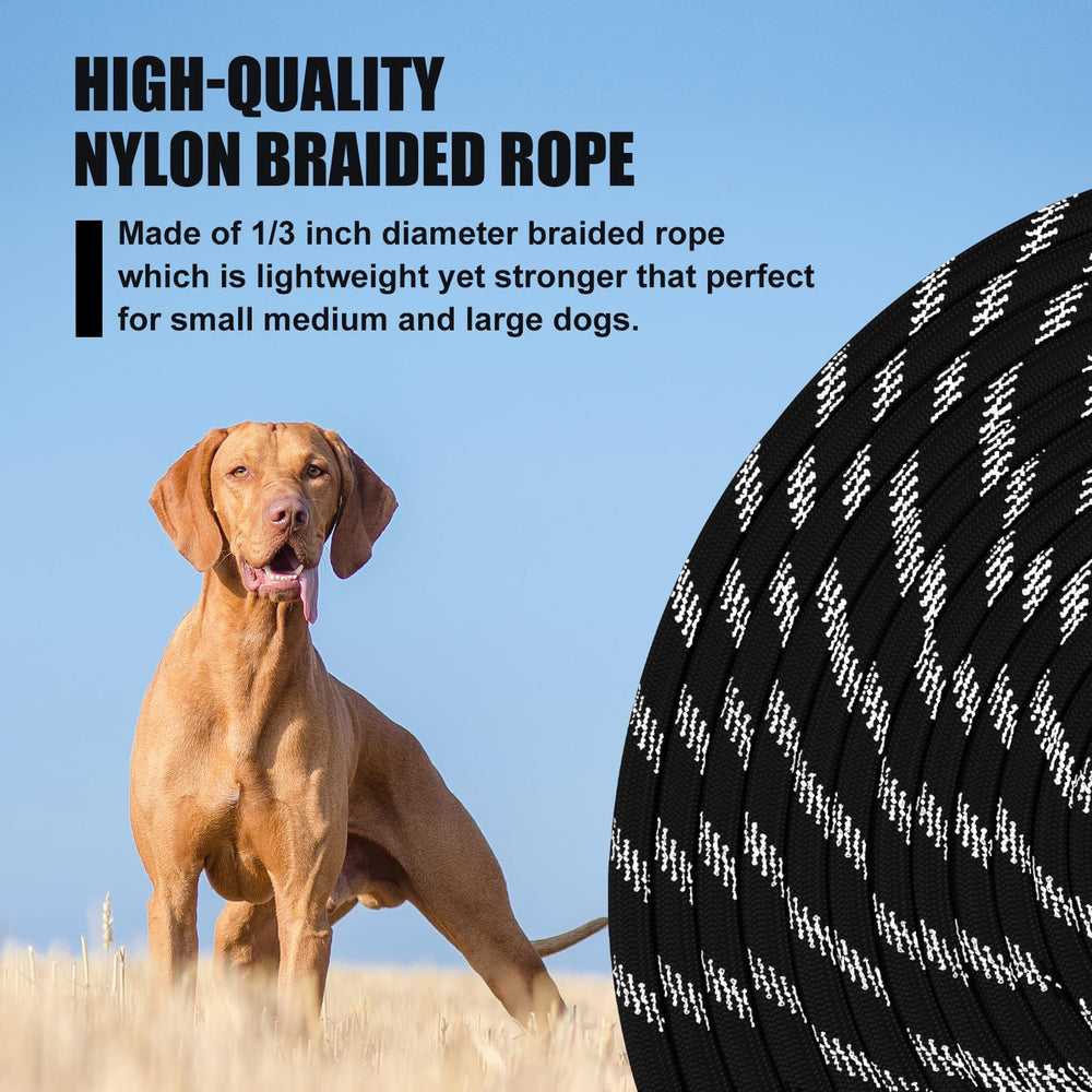 Lynxking long dog leash three-eighth-inch rope for durability.