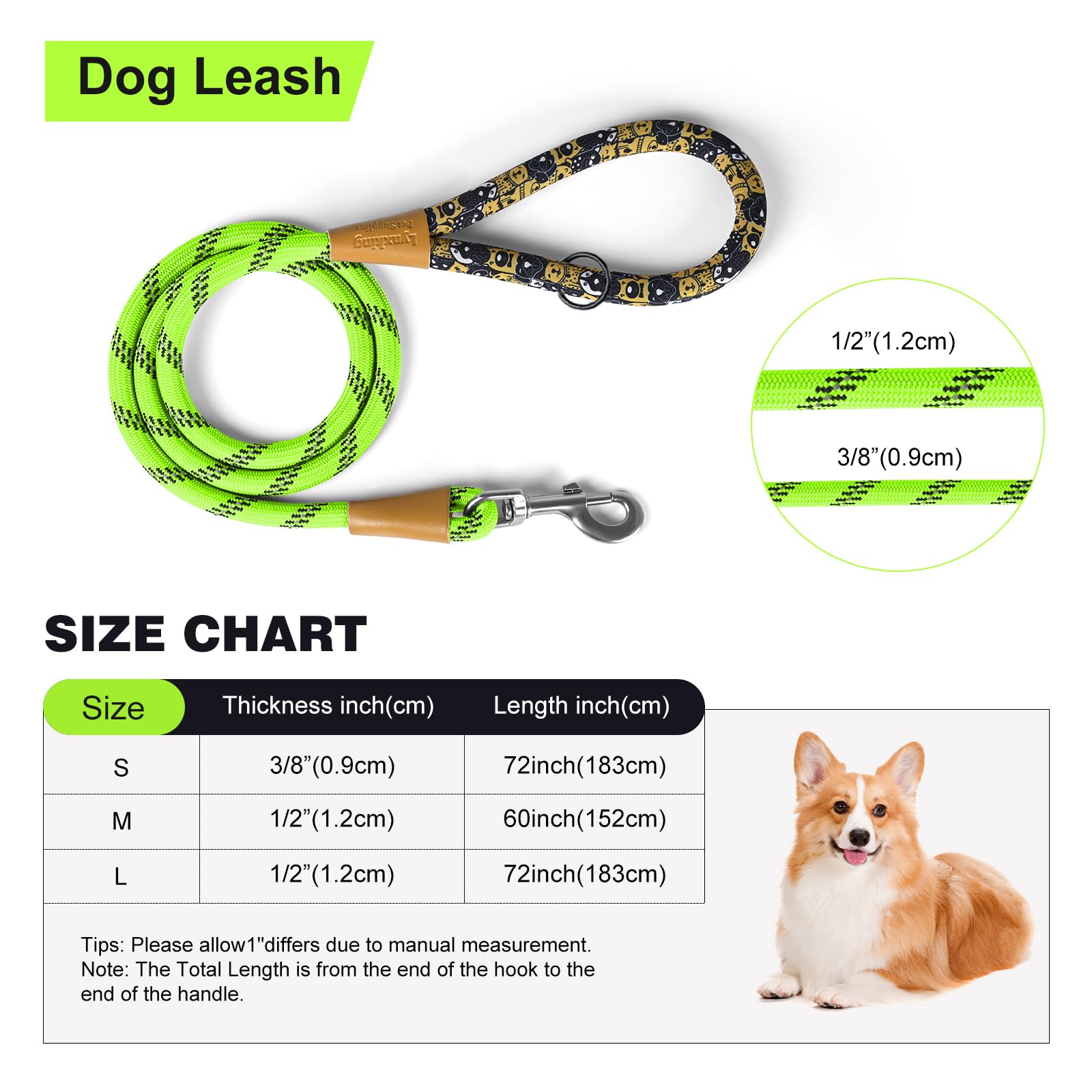 Lynxking rope dog leash 6ft lightweight design for easy carry on daily walks