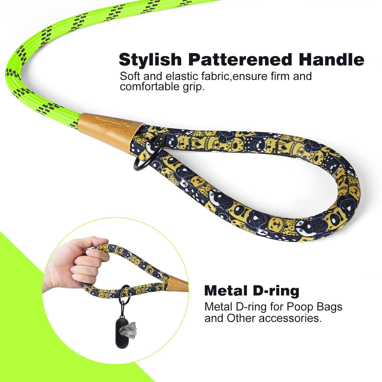 Lynxking rope dog leash 6ft reflective thread boosts night visibility for safety