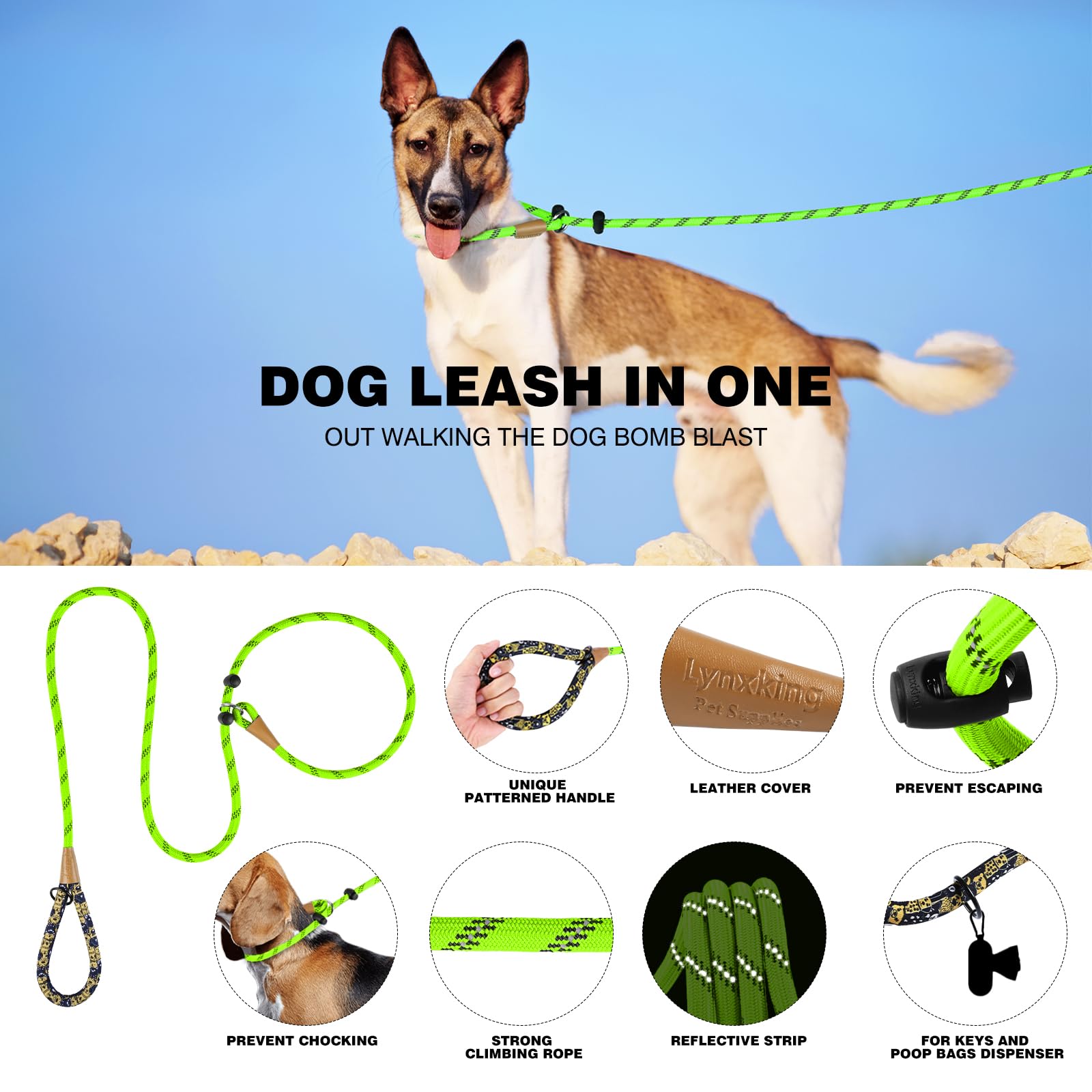 Lynxking Slip Lead adjustable-loop 2-in-1 design for easy on-off.