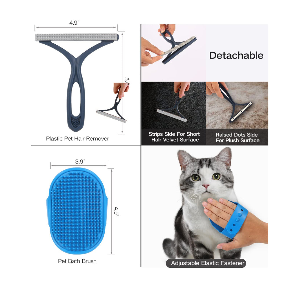 LYONGSMENT double-sided metal rake removes hair from clothes and furniture efficiently.