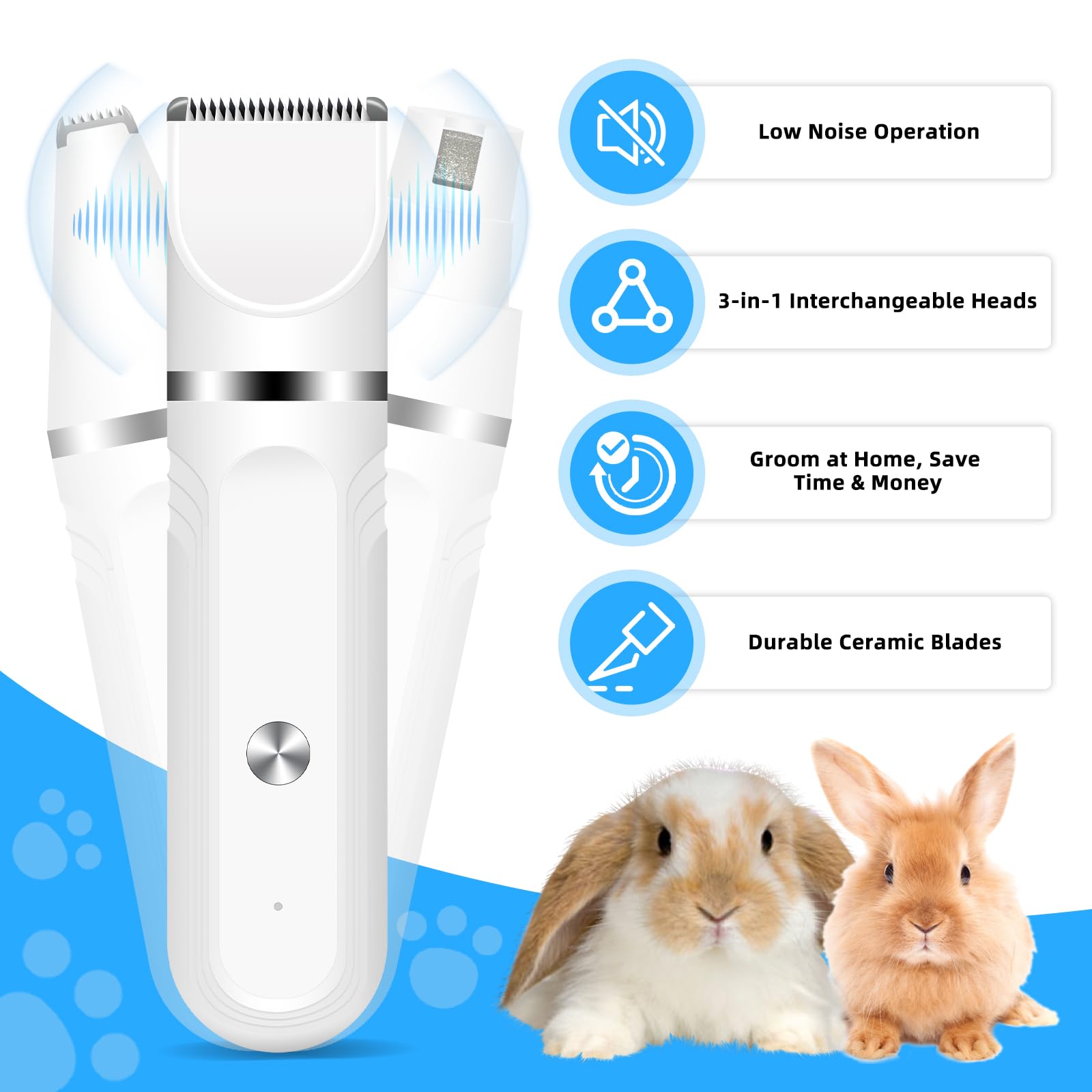 Lyrzzey grooming kit pet-in-use demonstrates adjustable trimming on small animals.