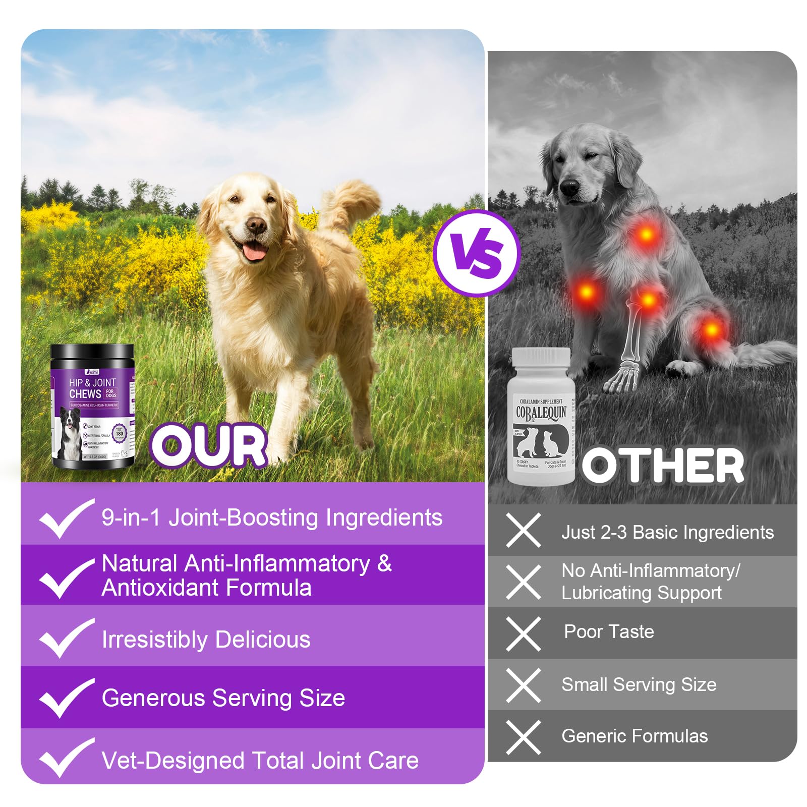 Lysimi dog joint-support soft chews closeup for convenient daily mobility support.