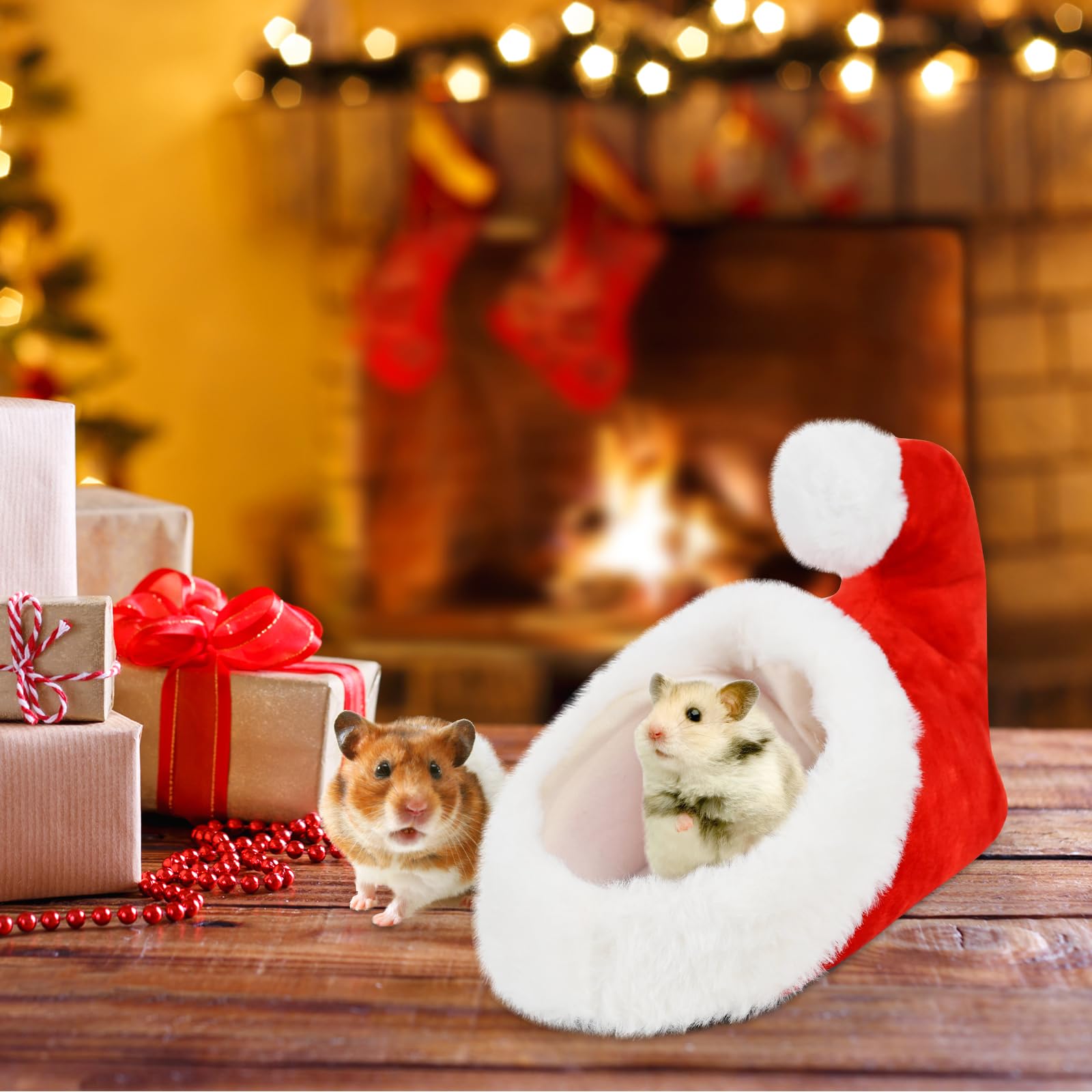 LyssKMK Santa Shoe Hamster Bed entrance angle emphasizes easy access.
