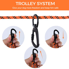 LZ.MZXU dog tie out cable orange 75ft setup for extended yard play.