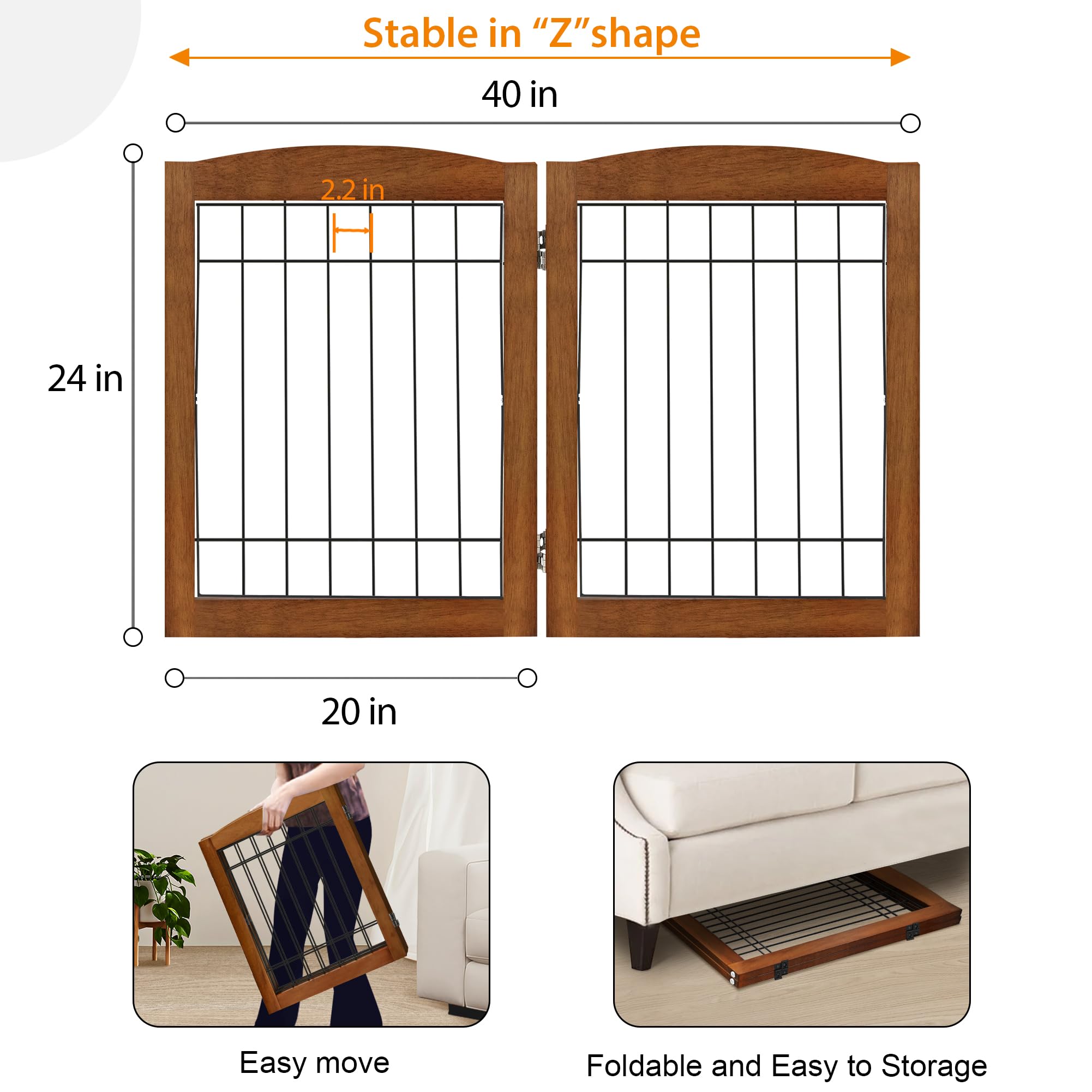 LZRS gate folded for compact storage beside furniture.