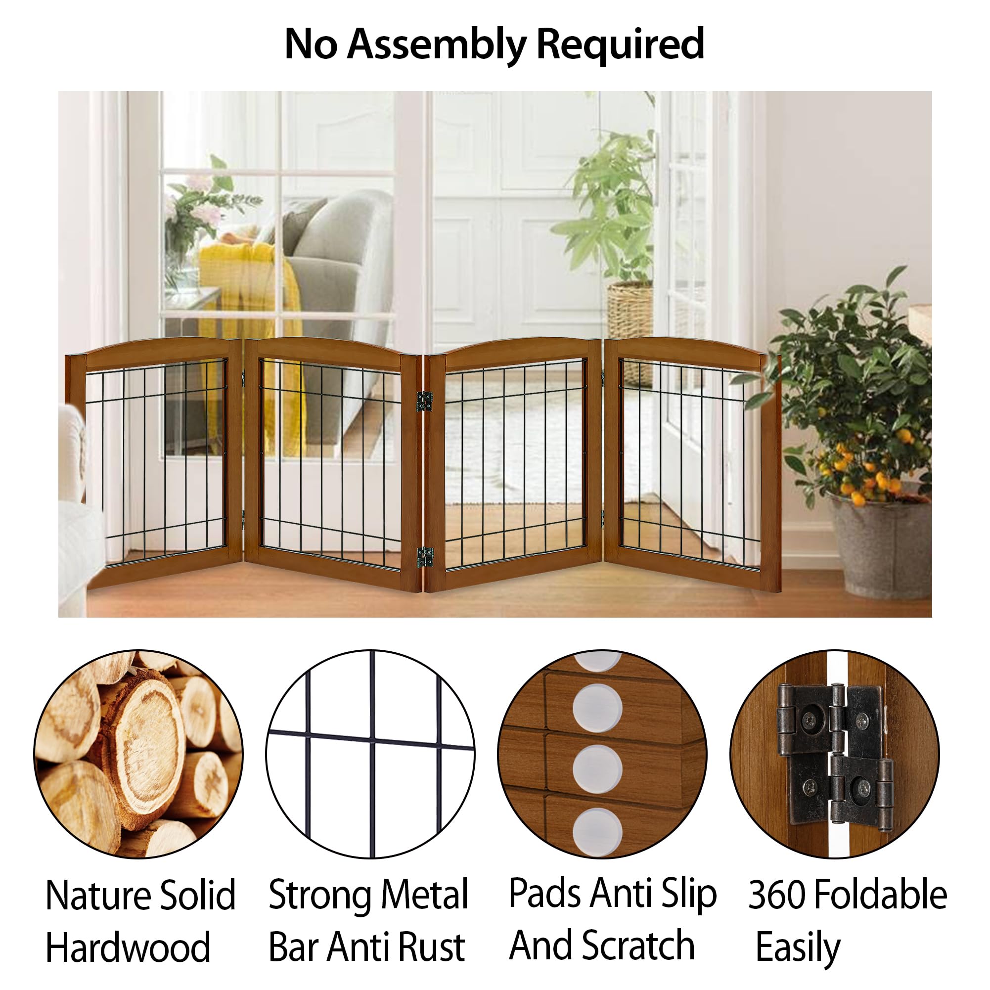 LZRS 4-panel dog gate extra-wide-opening suits doorways and stairwells for larger pets.
