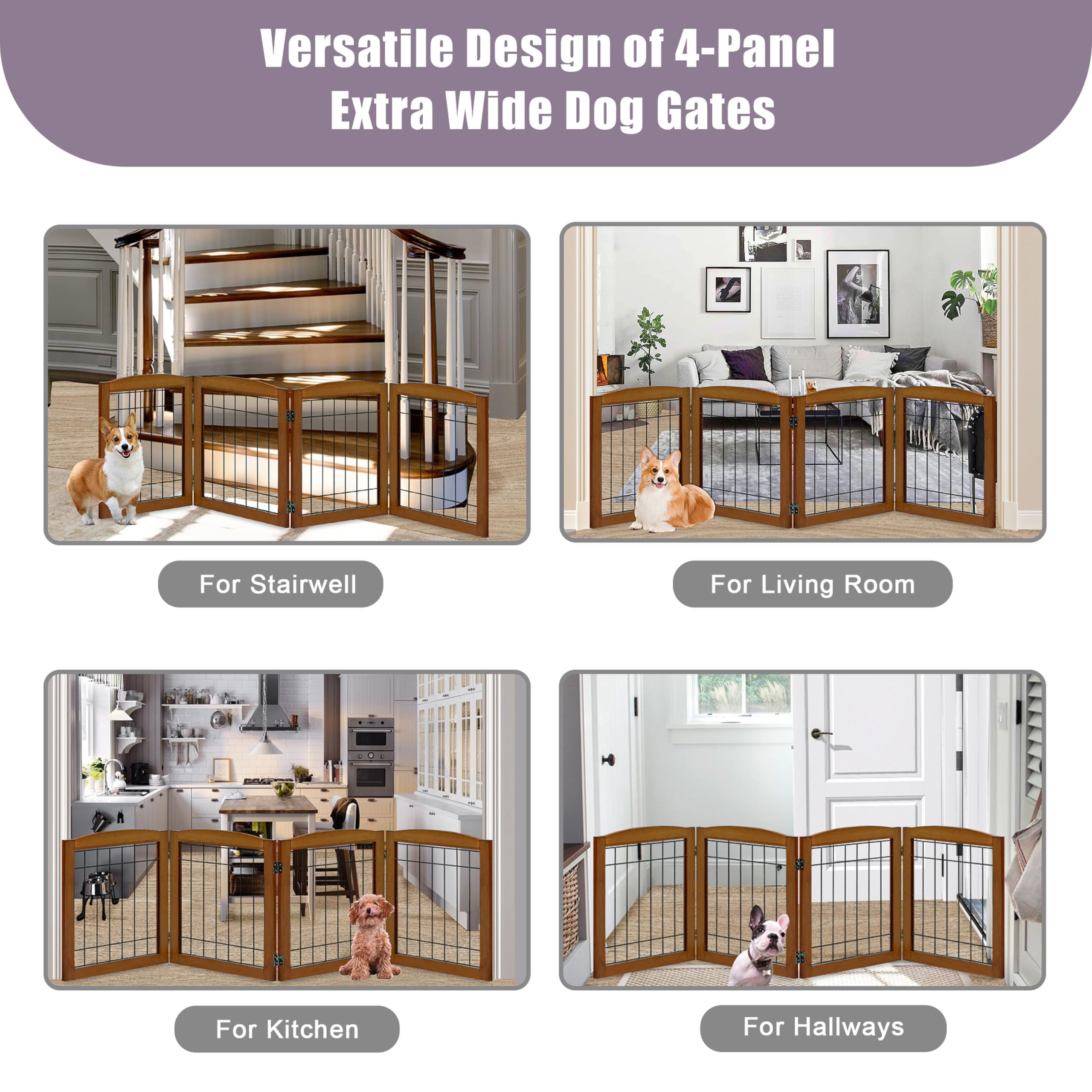 LZRS 4-panel dog gate indoor-use-scene cherry highlights elegant design for indoor pet management.