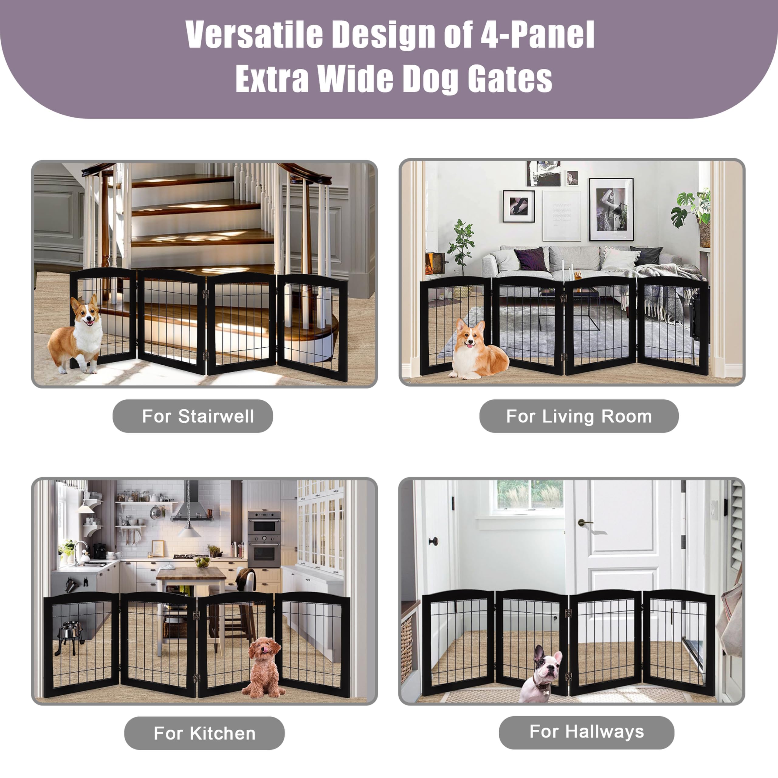 LZRS 4-panel gate indoor-use design fits stairs, doorways, and busy living spaces.