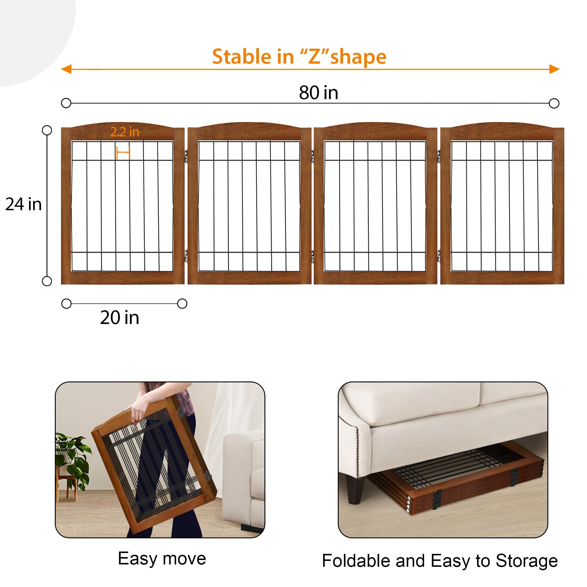 LZRS 4-panel dog gate solid-wood-frame blends with home décor while providing pet containment.