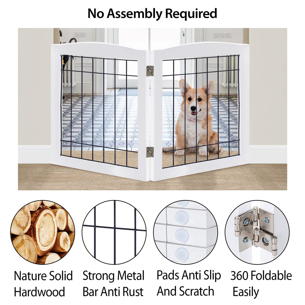 LZRS Wood and steel dog gate side view highlights durable combination for long-lasting use.