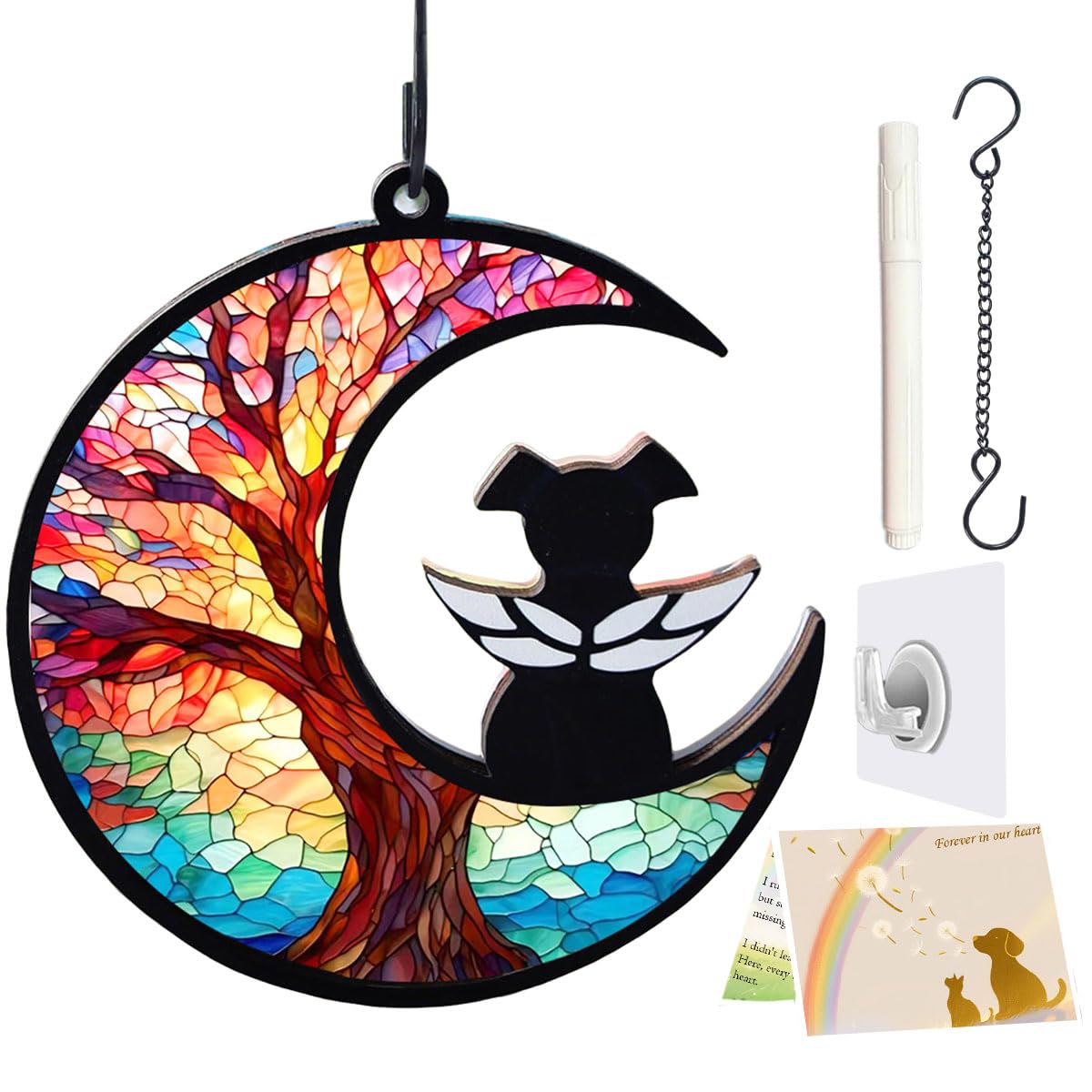 LZXLXS dog memorial suncatcher angel-on-moon window display for memory
