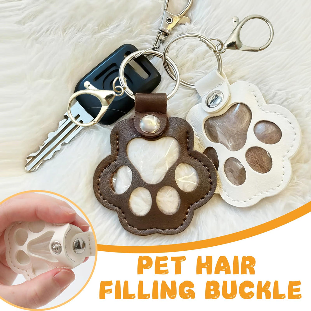 LzzzFZCF dog hair keychain close-up emphasizes tactile leather finish.