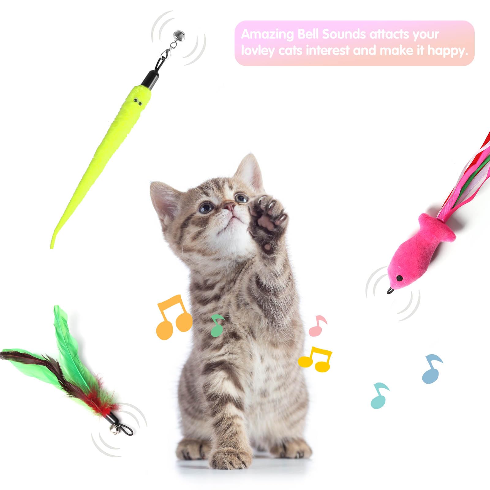 M JJYPET cat wand with bell for lively interactions and playful training.