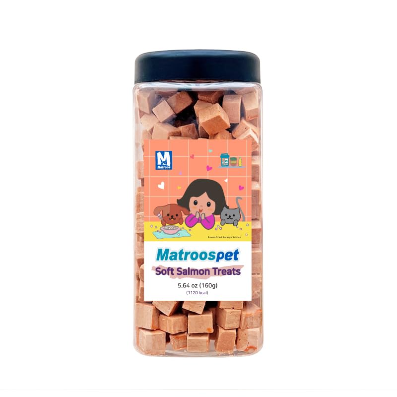 M MATROOS sockeye salmon bite cubes close-up highlight pure protein and natural color.