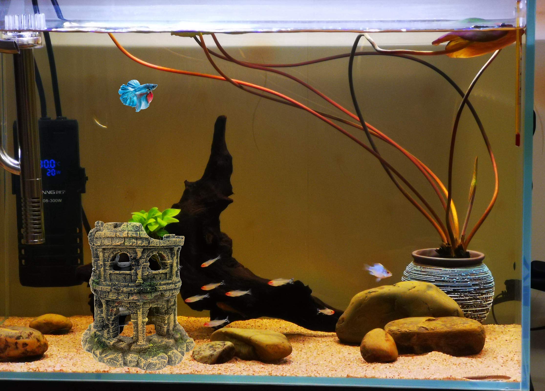 M2cbridge european-castle-aquarium-hideout provides a cave-like shelter for fish.