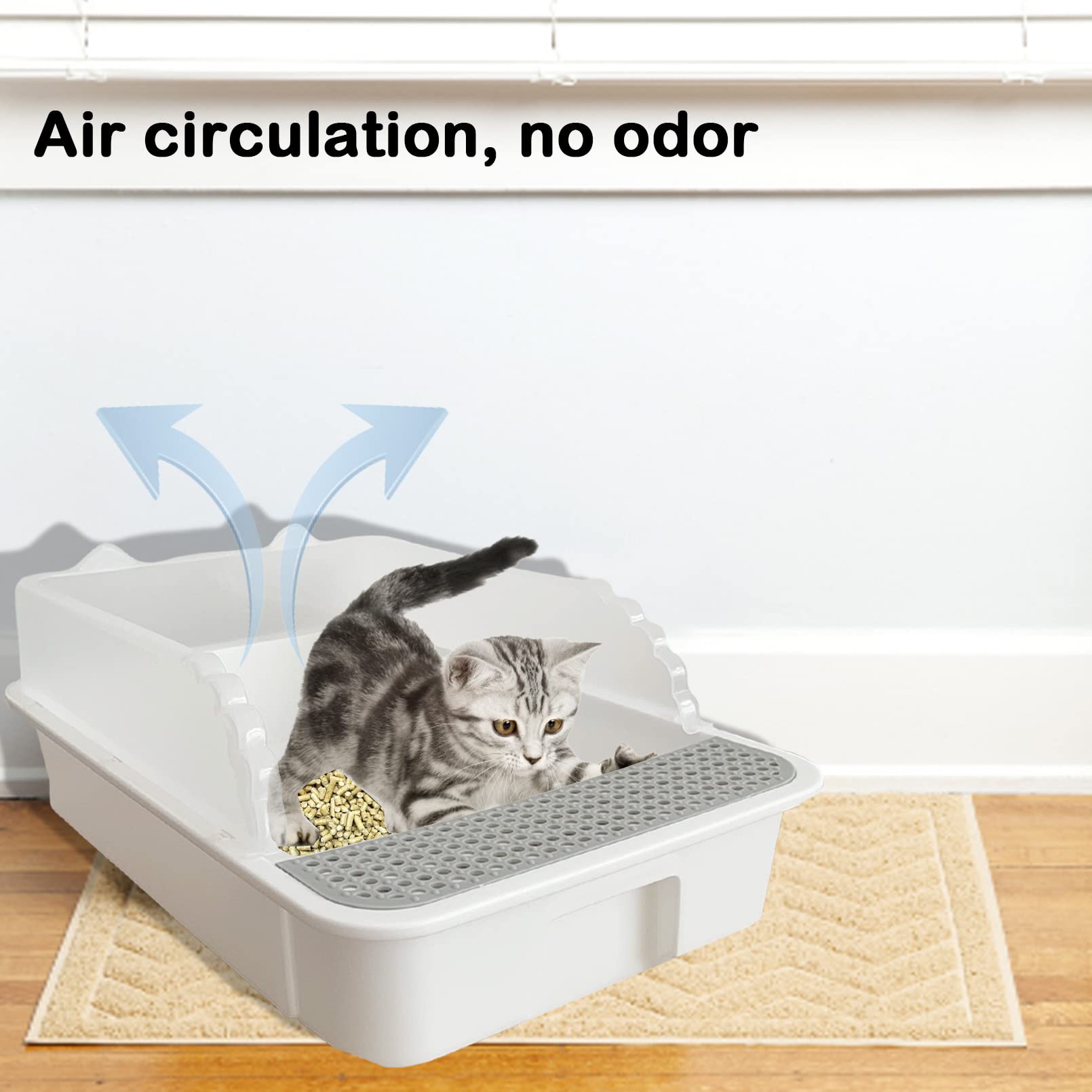 MUYG Open Cat Litter Box easy-clean design for quick rinsing and maintenance.
