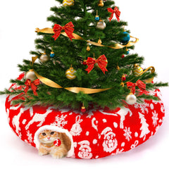 Maansfy cat tunnel bed Christmas tree skirt offers a cozy festive nap space for indoor cats.