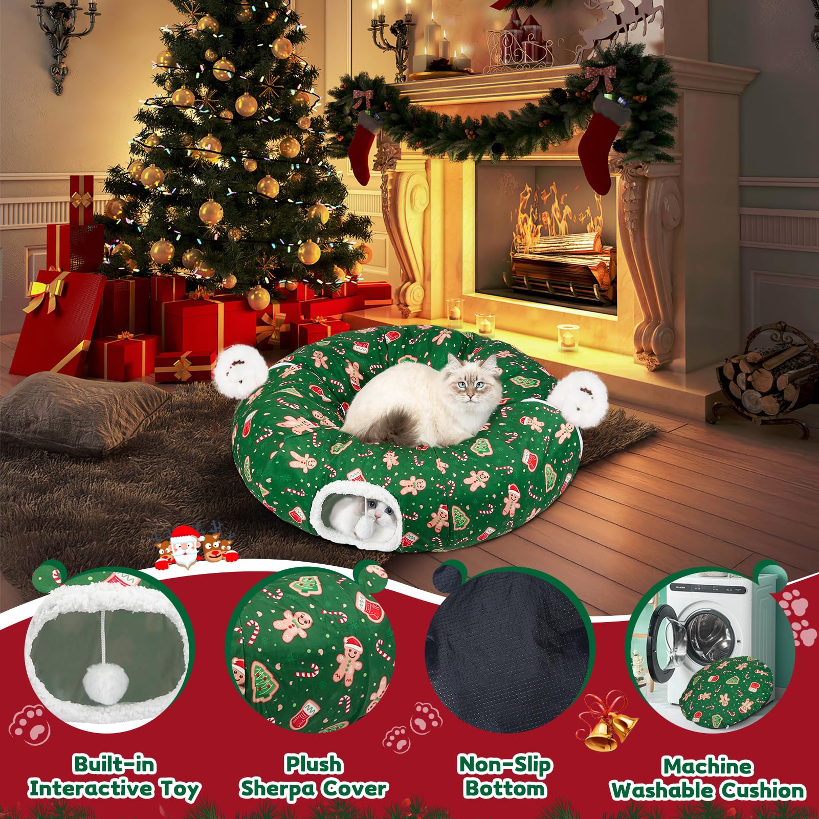 Maansfy cat tunnel bed green easy assembly view lightweight with zipper
