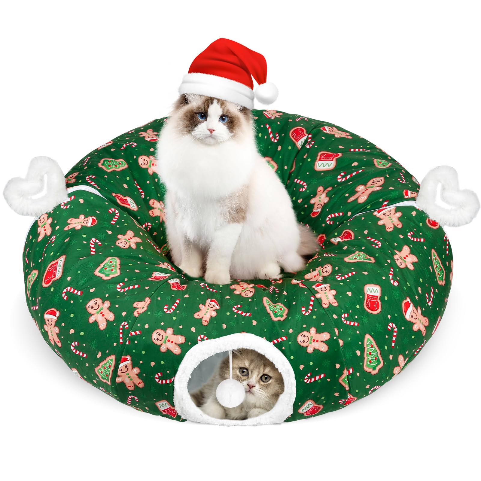 Maansfy cat tunnel bed green interactive ball close-up for extended play