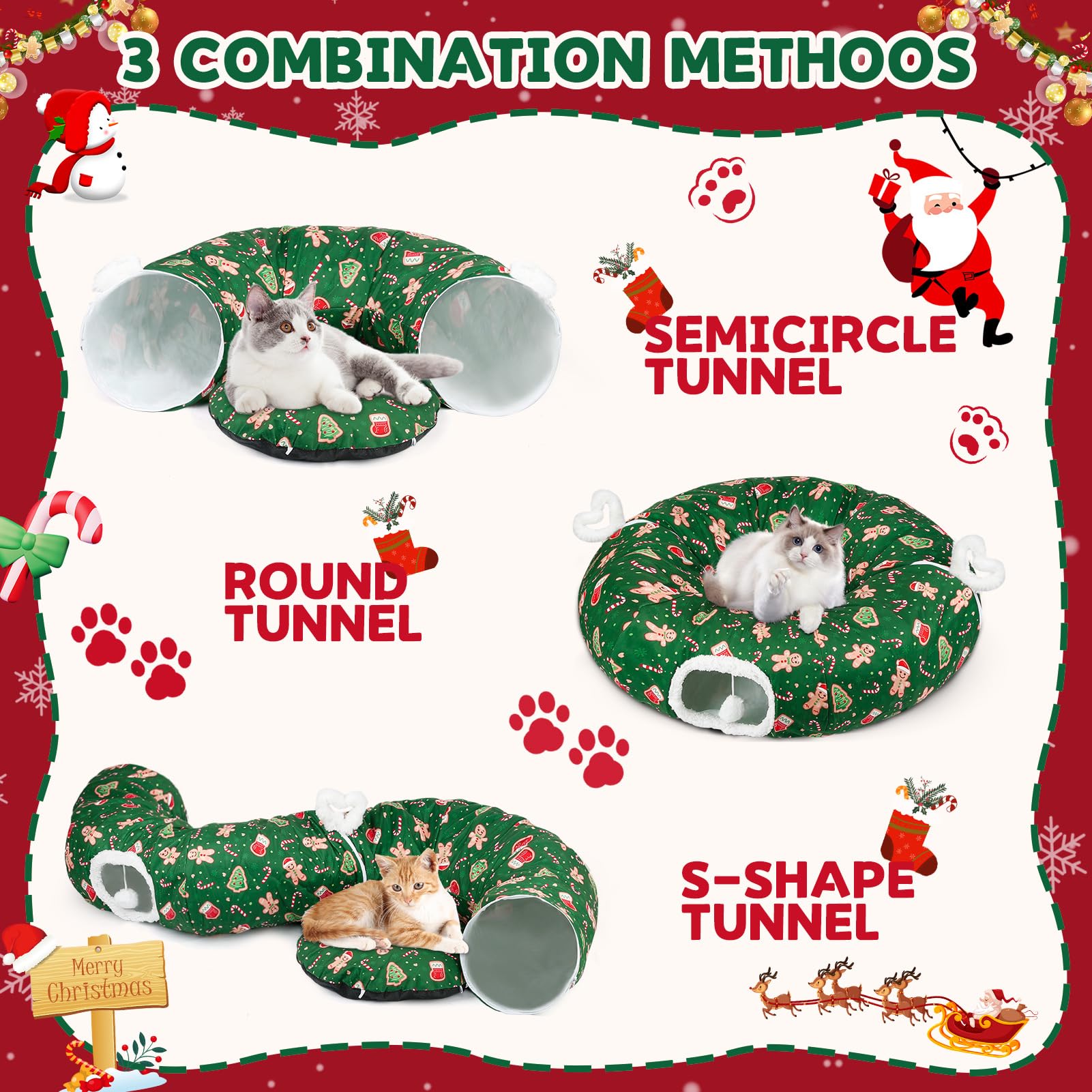 Maansfy cat tunnel bed green plush cushion close-up soft resting spot