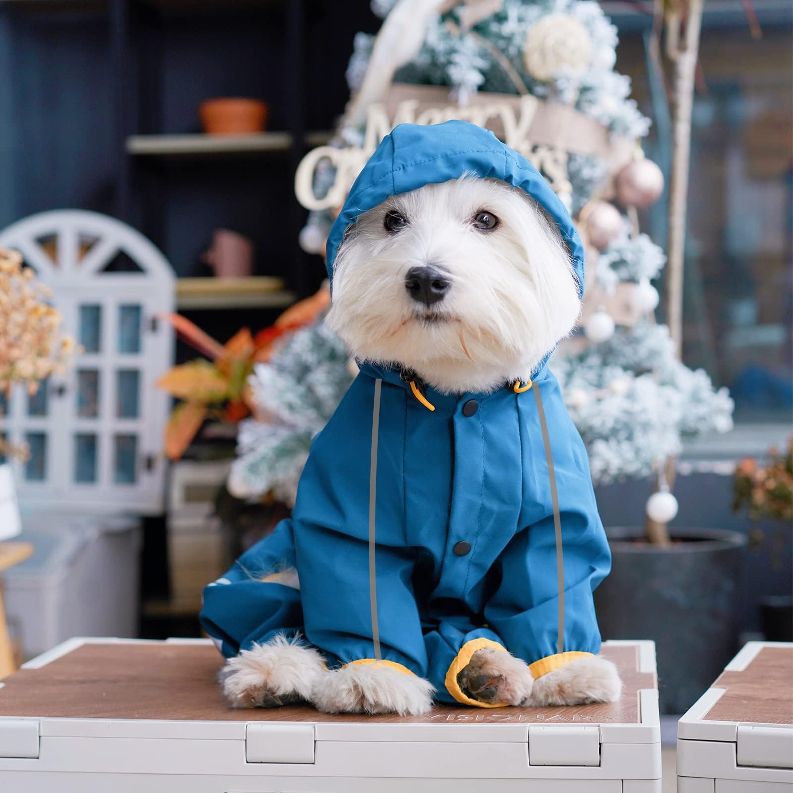 Mabawa dog raincoat back elastic band secures fit as dogs move and explore.