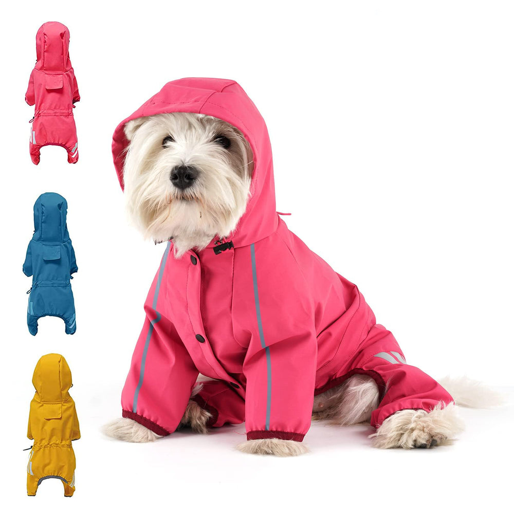 Mabawa dog raincoat pink hood front view shows rain protection for everyday walks